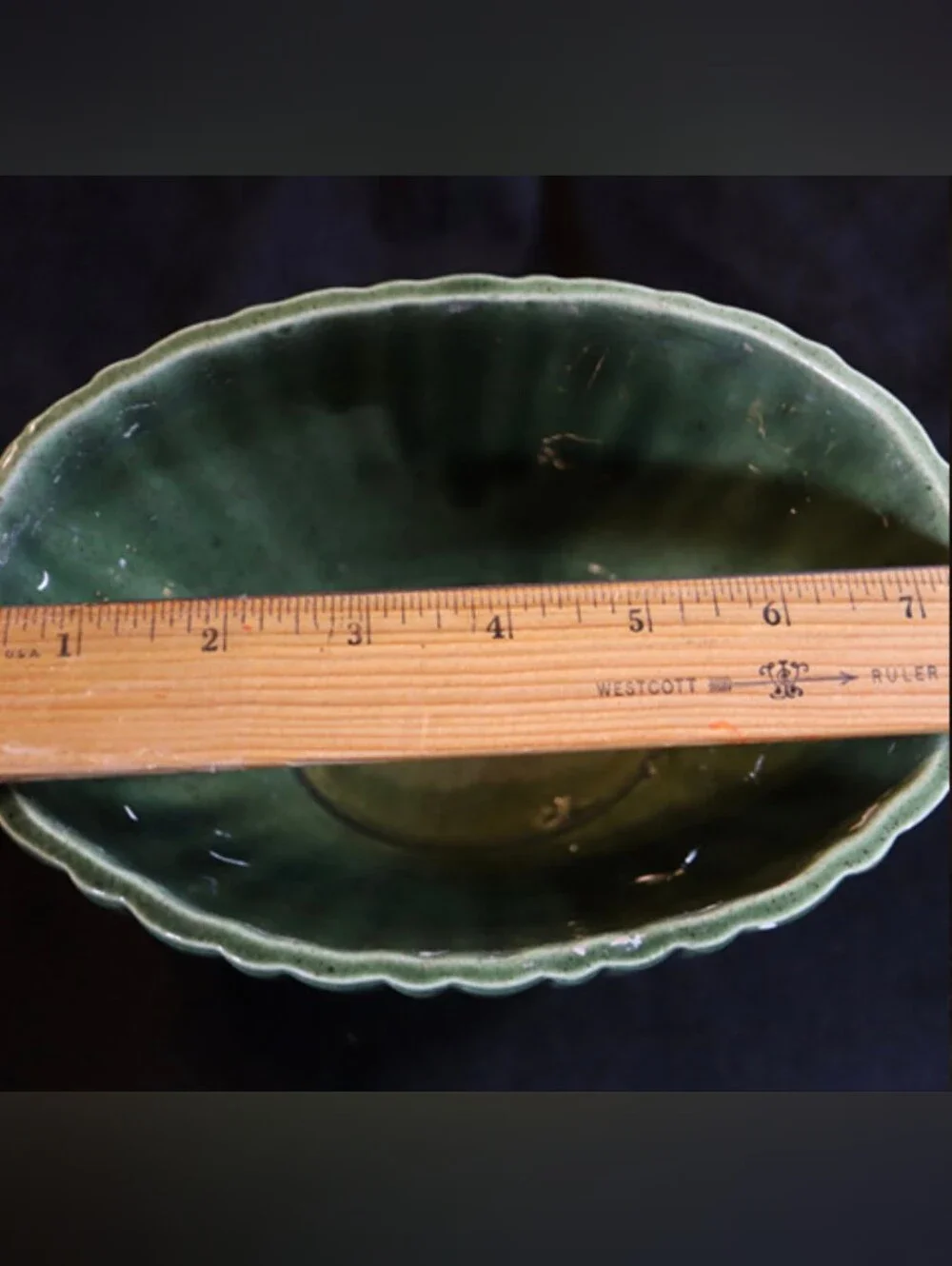 Vintage Haeger #4020 U.S.A Oval Green Ribbed Pottery Planter ~ Bowl